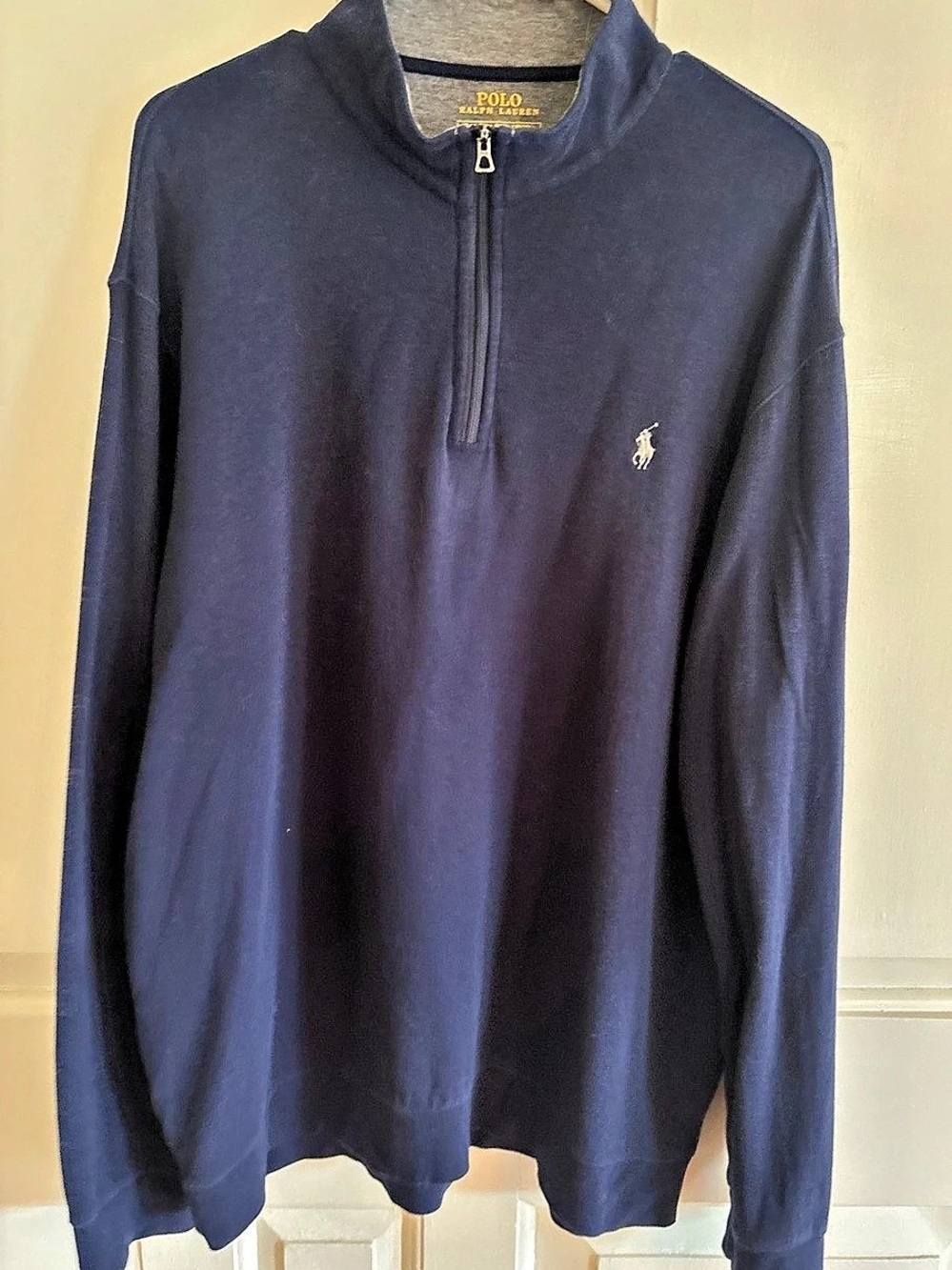 Polo Ralph Lauren Mens XL Navy Blue Quarter Zip Sweatshirt Pony Logo Pullover
